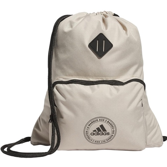 NWT Adidas Classic 3S 2.0 Sackpack Drawstring Backpack in Wonder Beige and Black - Picture 1 of 8